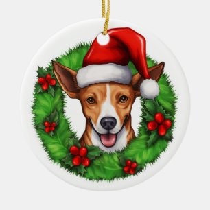 Basenji Christmas wreath Ceramic Tree Decoration