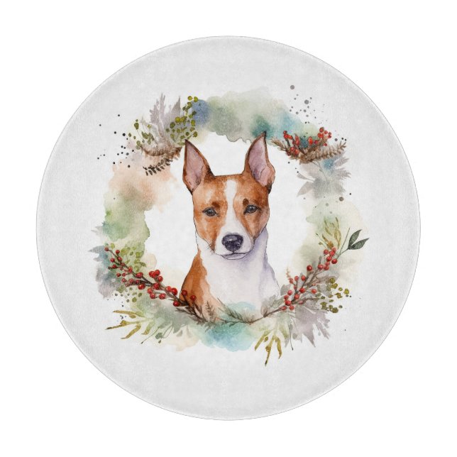 Basenji Christmas Wreath Festive Pup Cutting Board (Front)