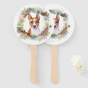 Basenji Christmas Wreath Festive Pup Hand Fan