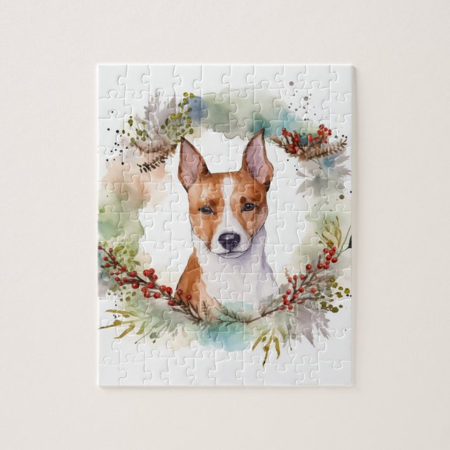 Basenji Christmas Wreath Festive Pup Jigsaw Puzzle (Vertical)
