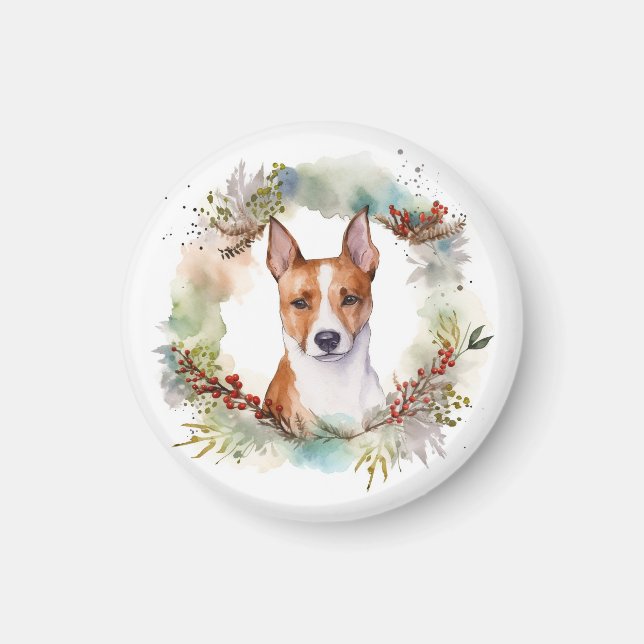 Basenji Christmas Wreath Festive Pup Magnet (Front)
