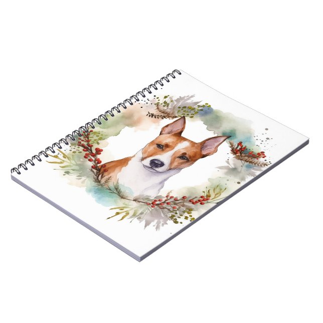 Basenji Christmas Wreath Festive Pup Notebook (Left Side)