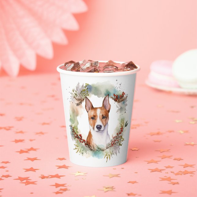 Basenji Christmas Wreath Festive Pup Paper Cups (Insitu)