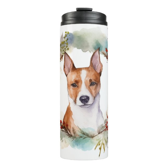 Basenji Christmas Wreath Festive Pup Thermal Tumbler (Front)