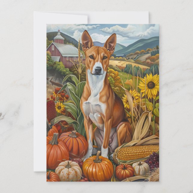 Basenji Dog Autumn Harvest Thanksgiving Holiday Card (Front)