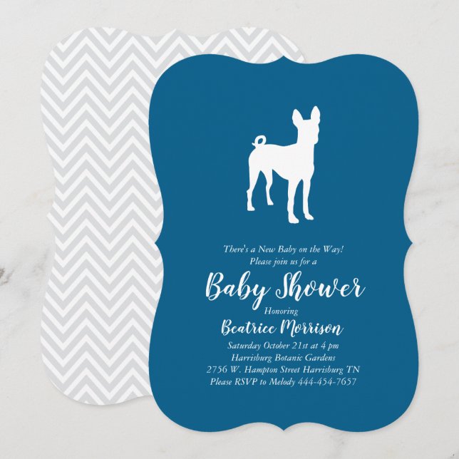 Basenji Dog Baby Shower Boy Blue Invitation (Front/Back)