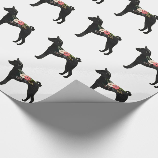 Basenji Dog Breed Boho Floral Silhouette Wrapping Paper (Corner)