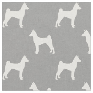 Basenji Dog Breed Silhouettes Patterned Fabric