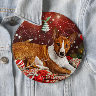 Basenji Dog Christmas Festive  6 Cm Round Badge