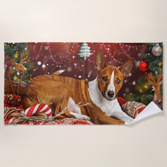 Basenji Dog Christmas Festive  Beach Towel (Front)
