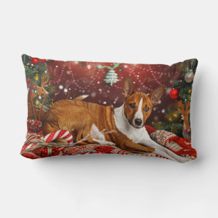 Basenji Dog Christmas Festive Lumbar Cushion