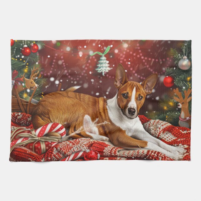 Basenji Dog Christmas Festive  Tea Towel (Horizontal)