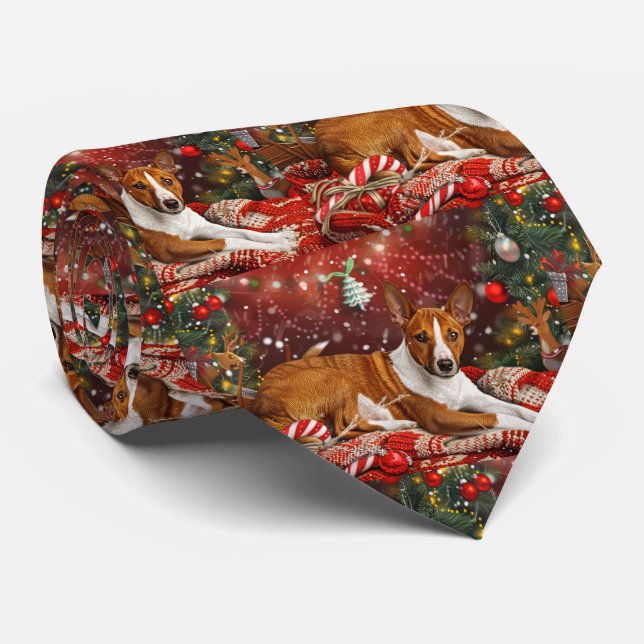 Basenji Dog Christmas Festive  Tie (Rolled)