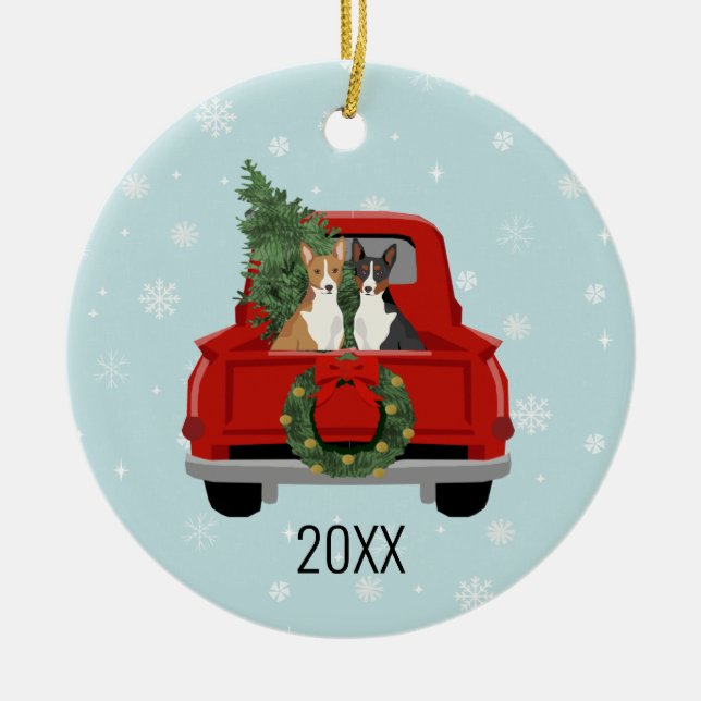 Basenji Dog Christmas Holiday Ceramic Tree Decoration (Front)