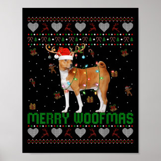 Basenji Dog Christmas Lights Ugly Sweater Xmas Paj Poster