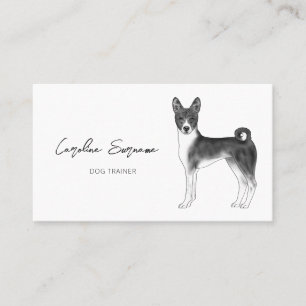 Basenji Dog Drawing In Black And White Minimalist  Business Card