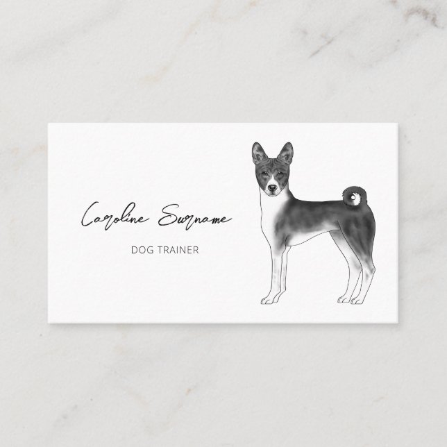 Basenji Dog Drawing In Black And White Minimalist  Business Card (Front)