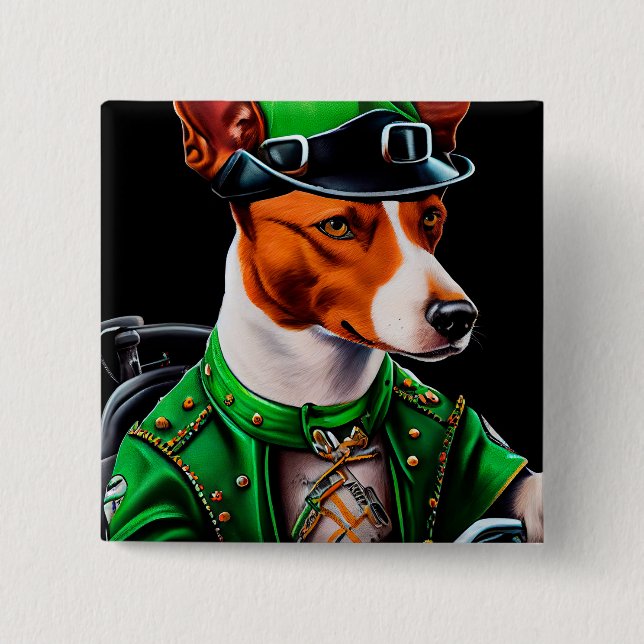 Basenji Dog driving bike St. Patrick's Day 15 Cm Square Badge (Front)