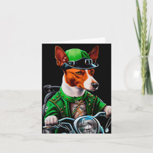Basenji Dog driving bike St. Patrick's Day Card