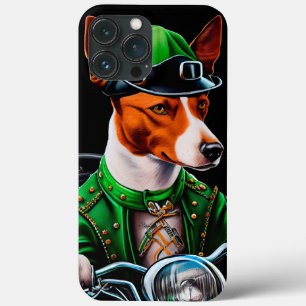 Basenji Dog driving bike St. Patrick's Day iPhone 13 Pro Max Case