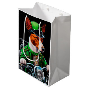 Basenji Dog driving bike St. Patrick's Day Medium Gift Bag