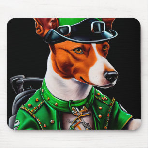 Basenji Dog driving bike St. Patrick's Day Mouse Mat