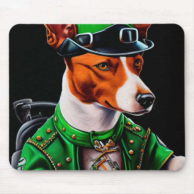 Basenji Dog driving bike St. Patrick's Day Mouse Mat (Front)