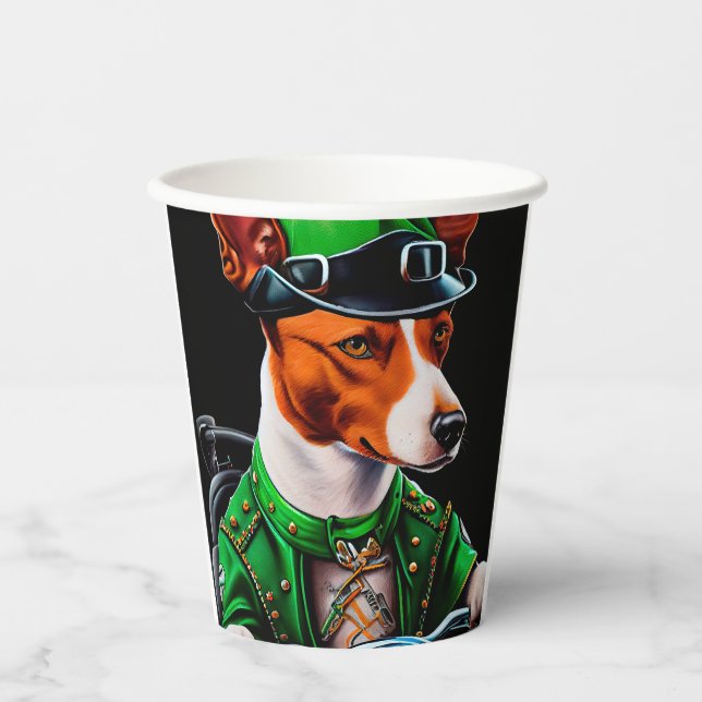 Basenji Dog driving bike St. Patrick's Day Paper Cups (Front)