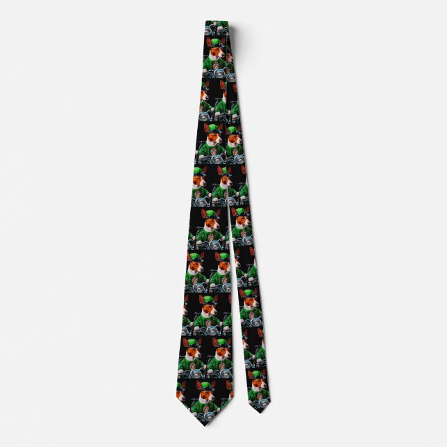 Basenji Dog driving bike St. Patrick's Day Tie (Front)