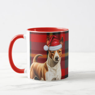 Basenji Dog Holiday Red and Green Plaid Christmas Mug