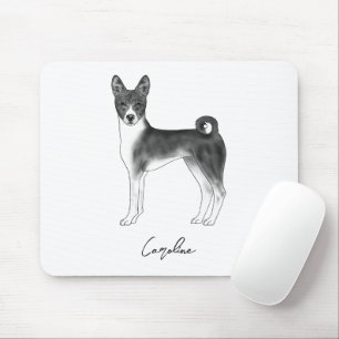 Basenji Dog In Black And White With Custom Name Mouse Mat