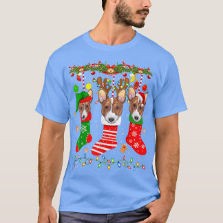 Basenji Dog In Christmas Socks Lights Xmas  T-Shirt