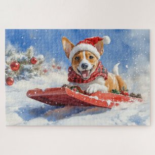 Basenji Dog in Sledge Let it Snow Christmas Jigsaw Puzzle