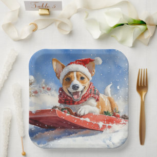 Basenji Dog in Sledge Let it Snow Christmas Paper Plate