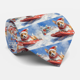 Basenji Dog in Sledge Let it Snow Christmas Tie
