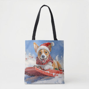 Basenji Dog in Sledge Let it Snow Christmas Tote Bag