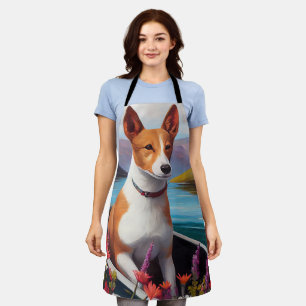 Basenji Dog on a Paddle: A Scenic Adventure Apron