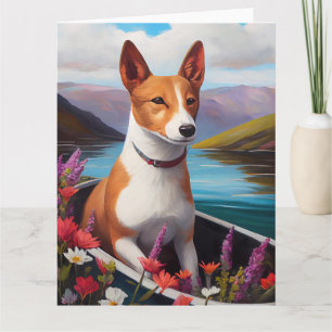 Basenji Dog on a Paddle: A Scenic Adventure Card