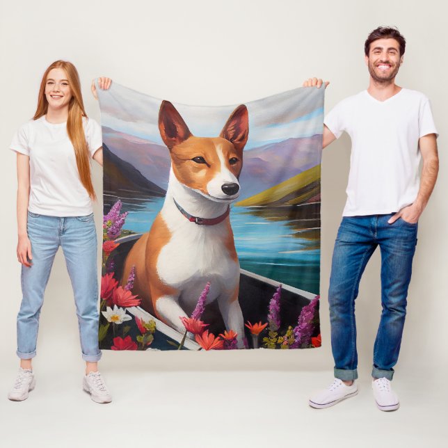 Basenji Dog on a Paddle: A Scenic Adventure Fleece Blanket (In Situ)
