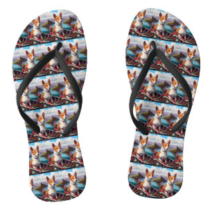 Basenji Dog on a Paddle: A Scenic Adventure Flip Flops