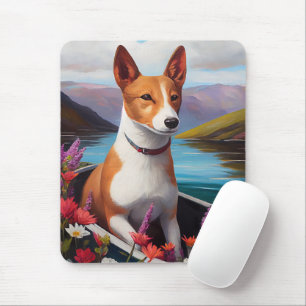 Basenji Dog on a Paddle: A Scenic Adventure Mouse Mat