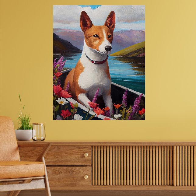 Basenji Dog on a Paddle: A Scenic Adventure Poster (Living Room 2)