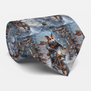 Basenji Dog Riding Motorcycle Christmas  Tie