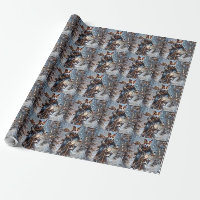 Basenji Dog Riding Motorcycle Christmas  Wrapping Paper (Unrolled)