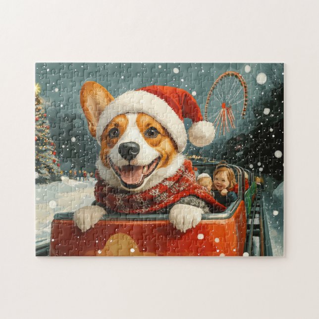 Basenji Dog Roller Coaster Christmas Jigsaw Puzzle (Horizontal)