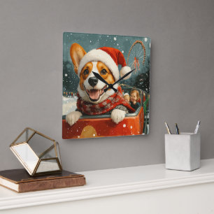 Basenji Dog Roller Coaster Christmas Square Wall Clock