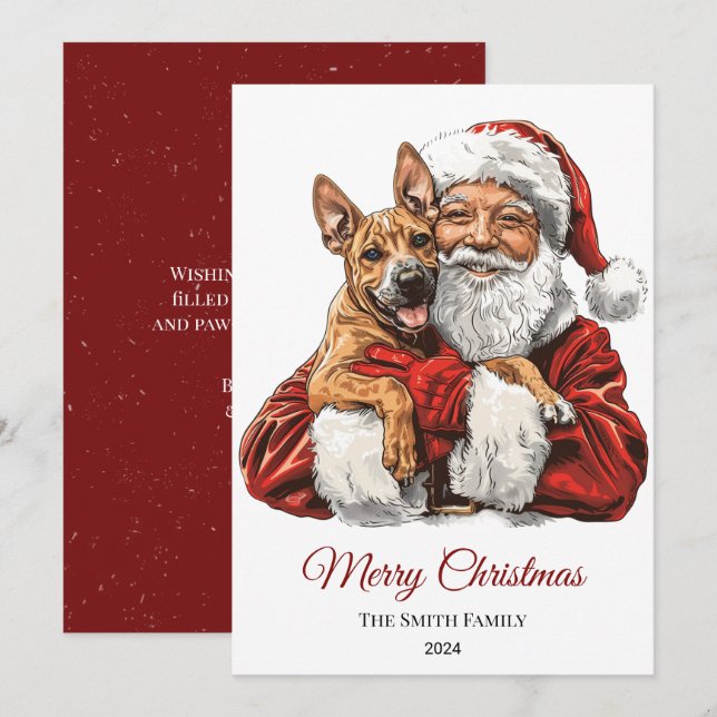 Basenji Dog Santa Claus Christmas Holiday Card (Front/Back)
