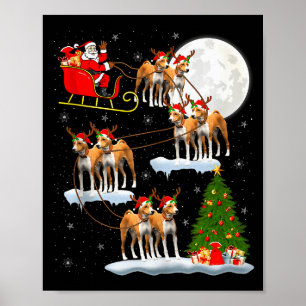 Basenji Dog Santa Sleigh Flying Funny Magical Chri Poster