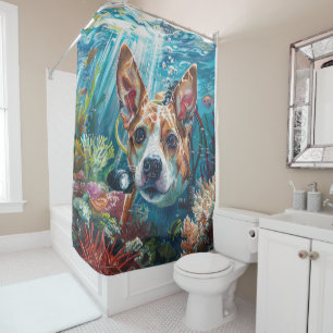 Basenji Dog Scuba Diving Underwater Shower Curtain