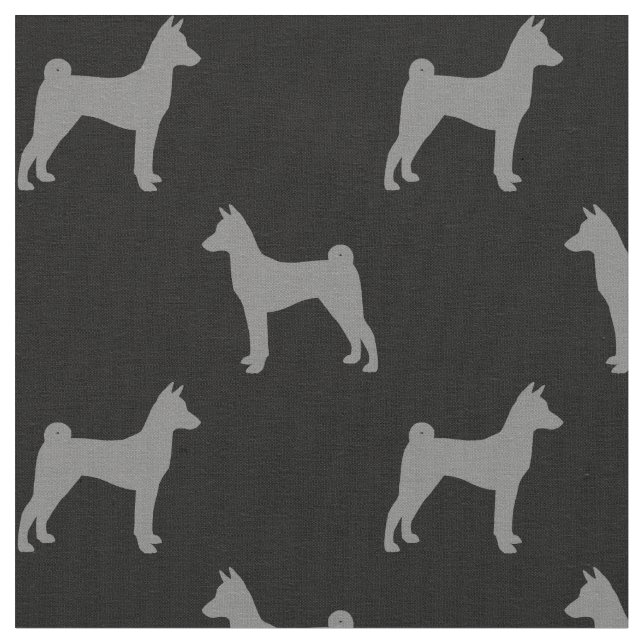 Basenji Dog Silhouettes Grey and Black Patterned Fabric (Close Up)